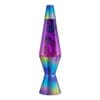 A vibrant Lava Lamp with a purple liquid background and colorful blobs slowly moving inside. The base and top of the lamp have a rainbow-hued, iridescent finish, adding to the retro and psychedelic aesthetic.